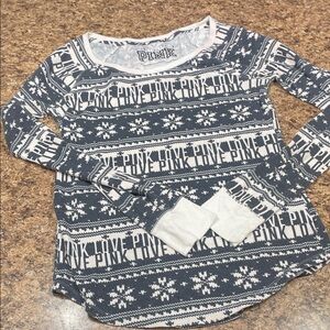 PINK Victoria's Secret Thermal Gray and White Patterned Sleep Top Large